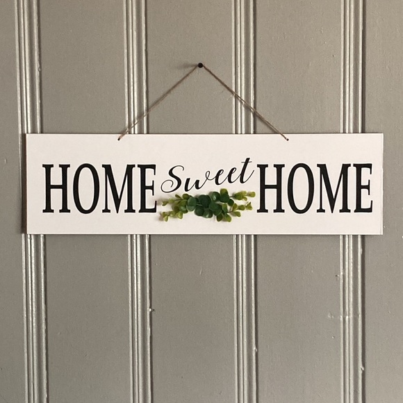 NWT White w/ Black HOME SWEET HOME 🍃 Horizontal Wooden Decor Sign w/ Greenery - Picture 13 of 13